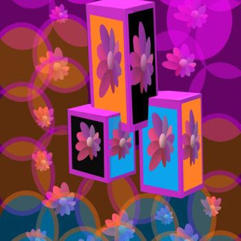 Digital Arts titled "Cuba floral glass k…" by Marina Alexandrova, Original Artwork, Digital Painting