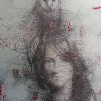 Malerei mit dem Titel "Girl with an owl" von Sasha Tsyganov, Original-Kunstwerk, Öl