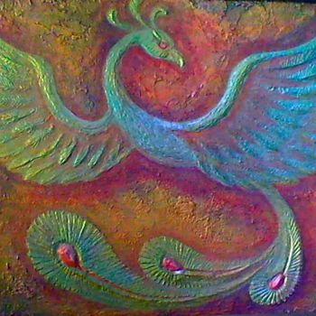 Peinture intitulée "Жар-птица   Firebird" par Oleg Belyi, Œuvre d'art originale, Acrylique Monté sur Carton