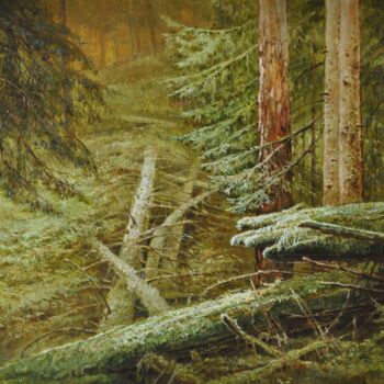 Painting titled "Где дремлет тайна" by Aleksei Anikin, Original Artwork, Oil Mounted on Wood Stretcher frame