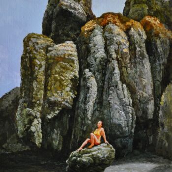 Картина под названием "Где-то среди скал" - Алексей Аникин, Подлинное произведение искусства, Масло Установлен на Деревянная…