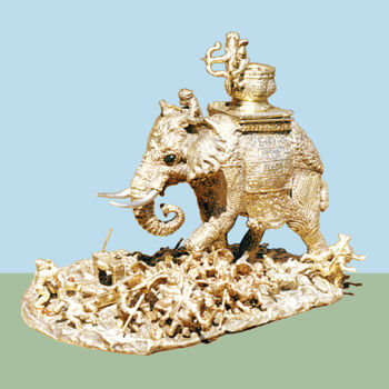 Sculptuur getiteld "Слон и скорпион" door Aleksej Mihajlov, Origineel Kunstwerk, Bronzen