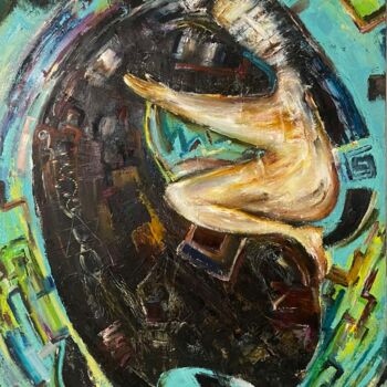 Картина под названием "Принцесса и олень" - Алексей Нечипоренко, Подлинное произведение искусства, Масло