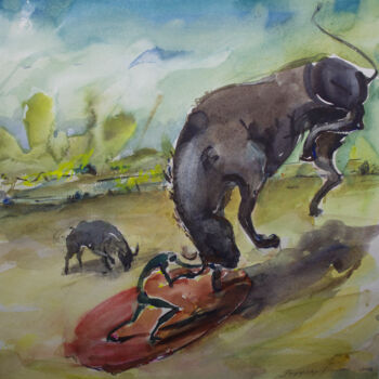 Drawing titled "Bullfight,  series…" by Aleksey Gaufler, Original Artwork, Watercolor