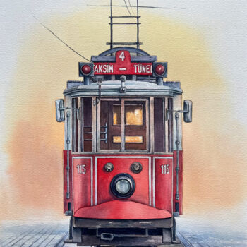 Painting titled "Tram. Istiklal" by Aleksey Zhukov, Original Artwork, Watercolor