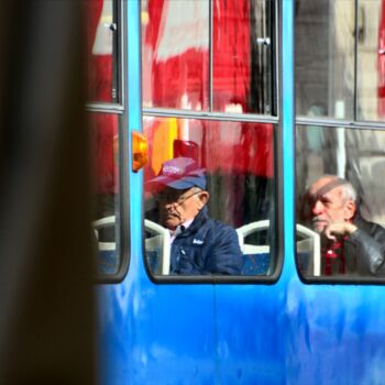 Photography titled "Blue tram in Zagreb" by Alen Gurovic, Original Artwork, Digital Photography