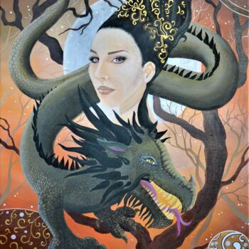 Pintura intitulada "The Female Dragon" por Alena Bery, Obras de arte originais, Acrílico