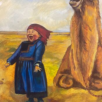 Painting titled "Девочка с верблюдом" by Alena Darvish, Original Artwork, Acrylic