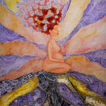 Pintura titulada "Sky in lace thought…" por Alena Khokhlova, Obra de arte original, Acuarela