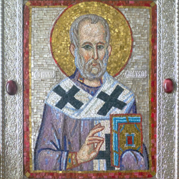 Sculpture titled "Icon of St. Nicholas" by Alena Masterkova, Original Artwork, Mosaic