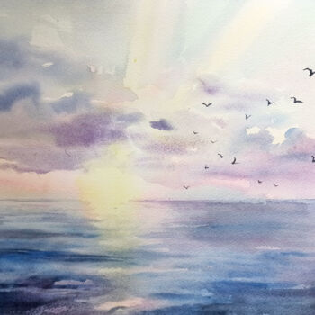 Painting titled "Sunrise" by Alena Masterkova, Original Artwork, Watercolor