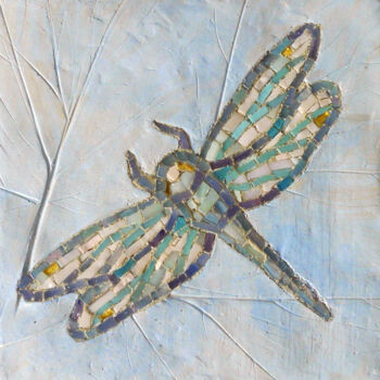 Sculpture titled "Dragonfly on white" by Alena Masterkova, Original Artwork, Mosaic