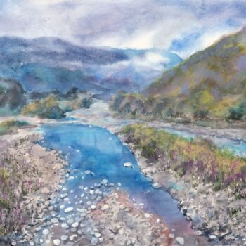 Malarstwo zatytułowany „Mountain river” autorstwa Alena Masterkova, Oryginalna praca, Akwarela