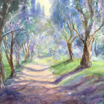 Painting titled "Road among the oliv…" by Alena Masterkova, Original Artwork, Watercolor