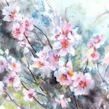 Peinture intitulée "Blossoming almond" par Alena Masterkova, Œuvre d'art originale, Aquarelle