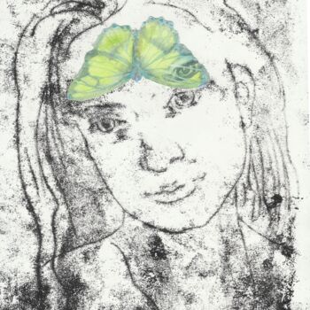 Gravures & estampes intitulée "Girls-Butterflies 2" par Alena Masterkova, Œuvre d'art originale, Monotype