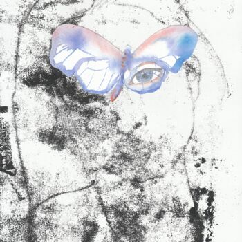 「Girls-Butterflies 3」というタイトルの製版 Alena Masterkovaによって, オリジナルのアートワーク, モノタイプ