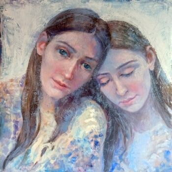 Schilderij getiteld "Sisters" door Alena Masterkova, Origineel Kunstwerk, Olie Gemonteerd op Frame voor houten brancard