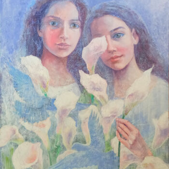 Pittura intitolato "White Flowers" da Alena Masterkova, Opera d'arte originale, Olio