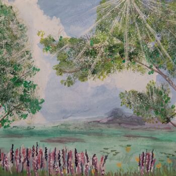 Картина под названием "Вид в саду" - Алена Моря, Подлинное произведение искусства, Акварель
