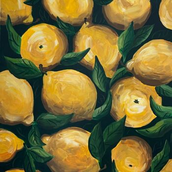 Painting titled "Sicilian Lemons" by Alena Ogden, Original Artwork, Acrylic Mounted on Wood Stretcher frame