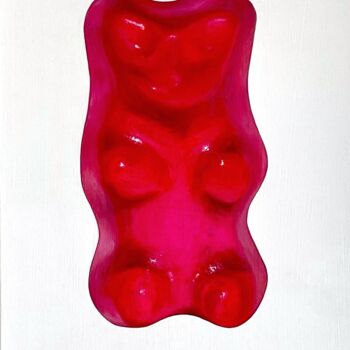 Painting titled "Haribo raspberry" by Alena Priadun, Original Artwork, Oil Mounted on Wood Stretcher frame