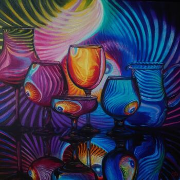 Peinture intitulée "Goblets and Stripes" par Alena Ptsjolko (Fox), Œuvre d'art originale, Huile