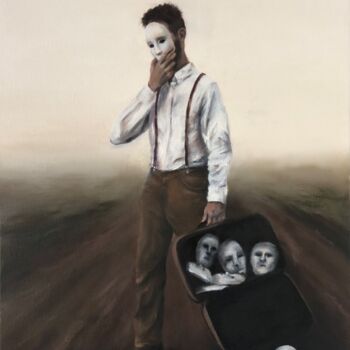 Painting titled "Our masks" by Alena Sakalova, Original Artwork, Oil Mounted on Wood Stretcher frame
