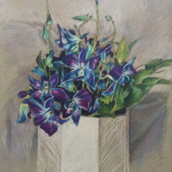 Painting titled "Синие орхидеи" by Alena Sergejcik (Alyonetta), Original Artwork, Pastel