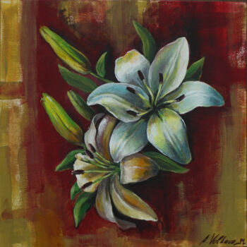 Painting titled "lilies" by Alena Volkava, Original Artwork, Acrylic
