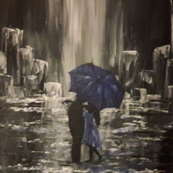 Peinture intitulée "Влюбленные в дождь" par Alena Chernova, Œuvre d'art originale, Acrylique