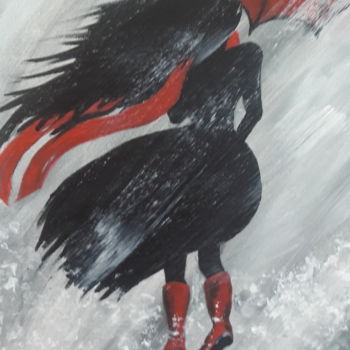 Painting titled "Девушка под красным…" by Alena Chernova, Original Artwork, Acrylic