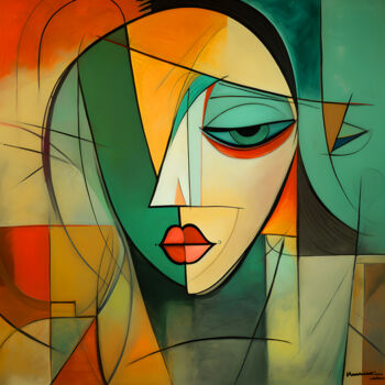 Digitale Kunst mit dem Titel "Neocubism Woman wit…" von Alen Brown, Original-Kunstwerk, Digitale Malerei Auf Keilrahmen aus…