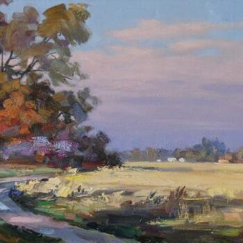 Картина под названием "Осенние нивы" - Aler, Подлинное произведение искусства, Масло