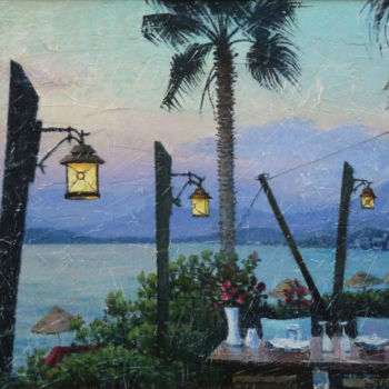 Картина под названием "В кафе у моря" - Aler, Подлинное произведение искусства, Масло