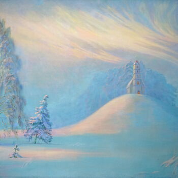 Painting titled ""Festive winter eve…" by Ales Filipovich, Original Artwork, Oil
