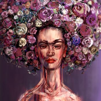 Digital Arts titled "Frida Khalo" by Ales Dolbnya, Original Artwork, Digital Painting