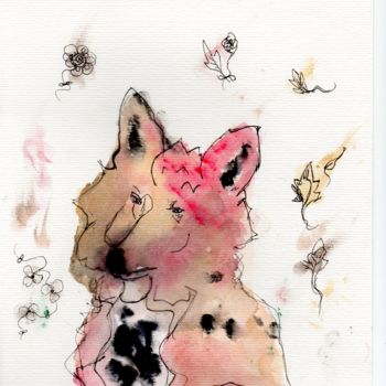Pintura intitulada "Fox and the Flowers" por Alessandra Corrêa, Obras de arte originais, Aquarela