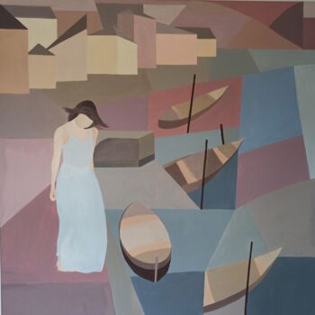 Pittura intitolato ""Donna al Lago"" da Alessandra Redolfi, Opera d'arte originale, Acrilico