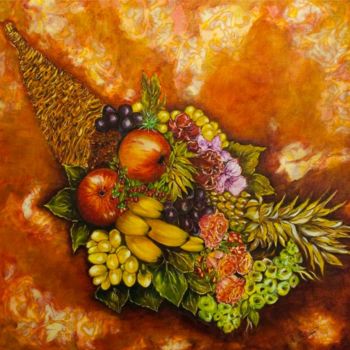 Pittura intitolato "frutta-e-fiori.jpg" da Alessandra Tabarrani, Opera d'arte originale, Olio