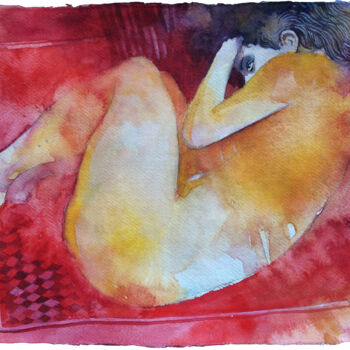 Schilderij getiteld "sul tappeto rosso" door Alessandro Andreuccetti, Origineel Kunstwerk, Aquarel