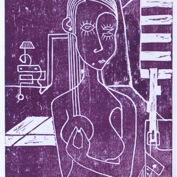 Εκτυπώσεις & Χαρακτικά με τίτλο "Valentine violet" από Alessandro Flavio Bruno, Αυθεντικά έργα τέχνης, Χαρακτικά σε λινόλαιο