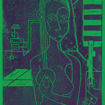 Printmaking titled "Valentine vert et v…" by Alessandro Flavio Bruno, Original Artwork, Linocuts
