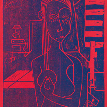 Printmaking titled "Valentine rouge et…" by Alessandro Flavio Bruno, Original Artwork, Linocuts