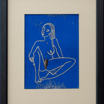 Printmaking titled "Ginoide blu" by Alessandro Flavio Bruno, Original Artwork, Linocuts Mounted on Other rigid panel