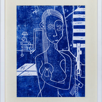 Estampas & grabados titulada "Valentine bleu 1" por Alessandro Flavio Bruno, Obra de arte original, Linograbados Montado en…