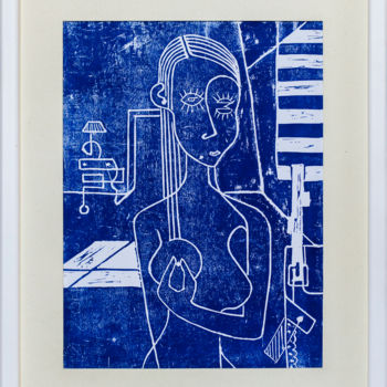 "Valentine bleu 1" başlıklı Baskıresim Alessandro Flavio Bruno tarafından, Orijinal sanat, Linocut Diğer sert panel üzerine…