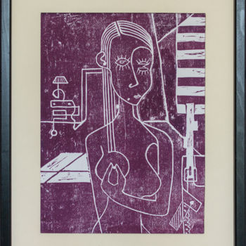 「Valentine violet 1」というタイトルの製版 Alessandro Flavio Brunoによって, オリジナルのアートワーク, Linocuts その他の剛性パネルにマウント