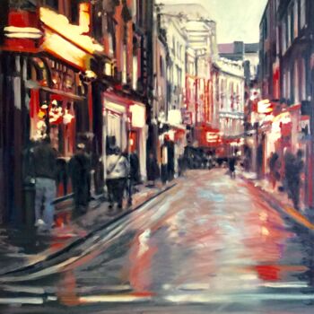 Painting titled "London People" by Alessandro Giusberti, Original Artwork, Oil Mounted on Wood Stretcher frame