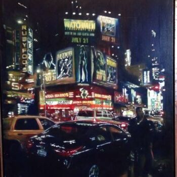 Painting titled "New York" by Alessandro Giusberti, Original Artwork, Oil Mounted on Wood Stretcher frame